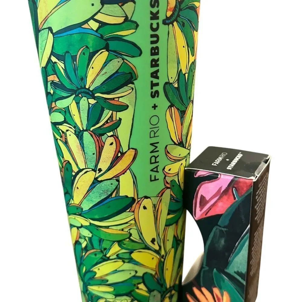 Starbucks Farm Rio Banana Leaf Tumbler and matching cold cup keychain